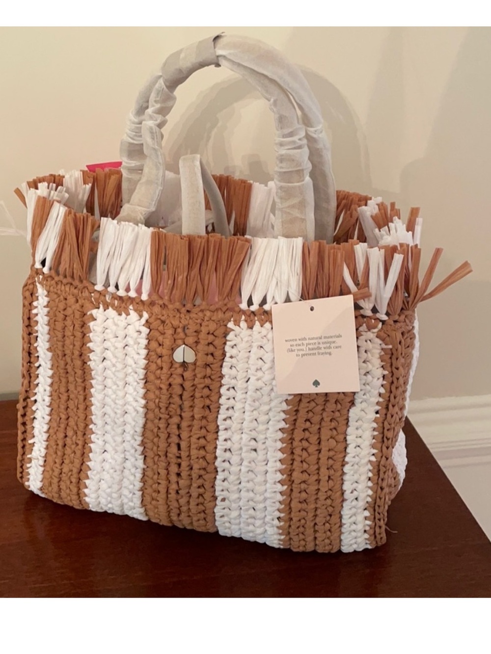 KATE SPADE SAM STRAW FRINGE rattan rafia wicker BAG